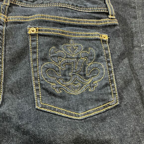 Michael Kors Dark Wash Stretch Straight Leg Embroidered MK Pockets - Picture 7 of 9